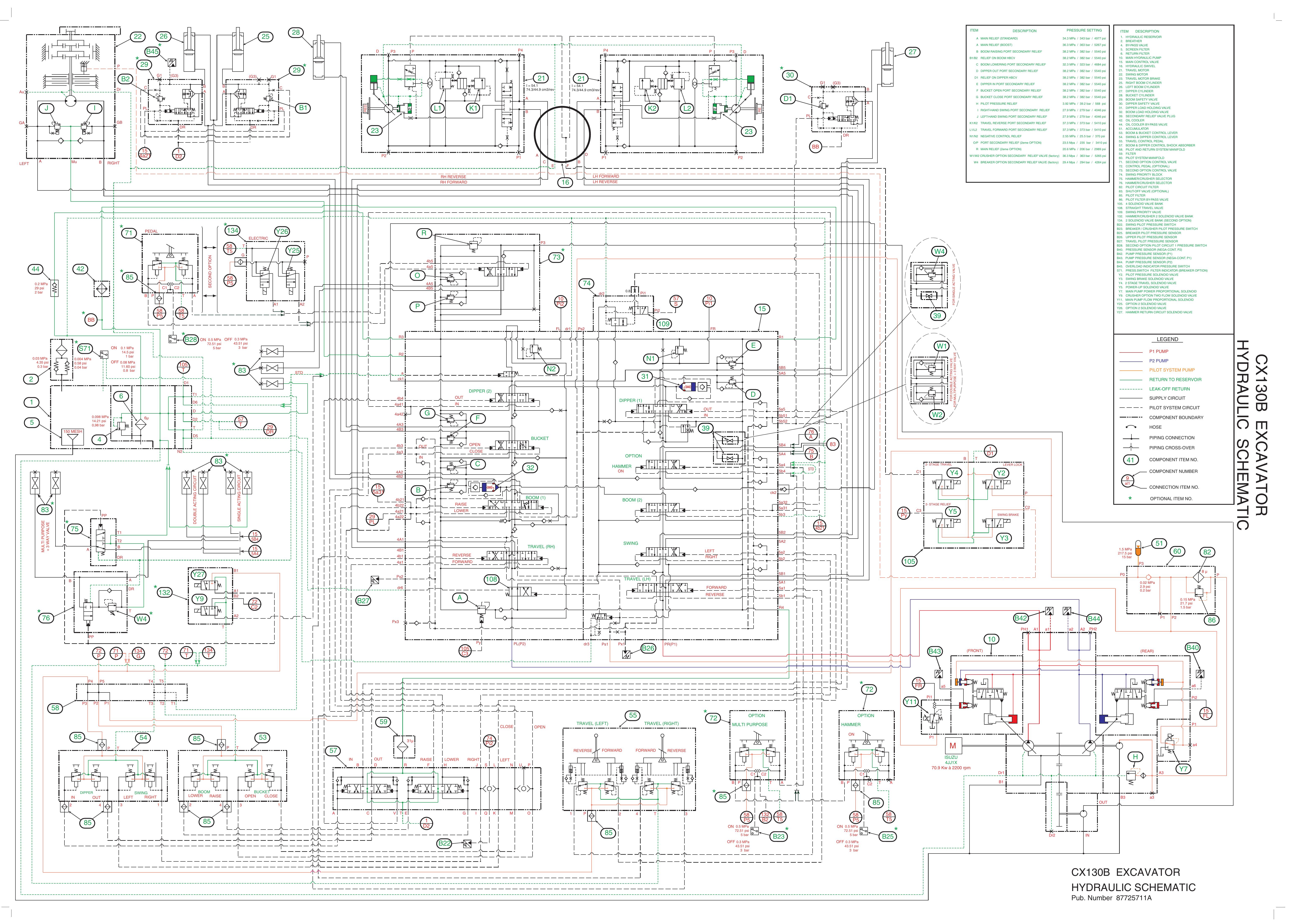 CX130B 2PC EXCAVATOR HYDRAULIC SCHEMATIC ELECTRICAL SCHEMATIC
